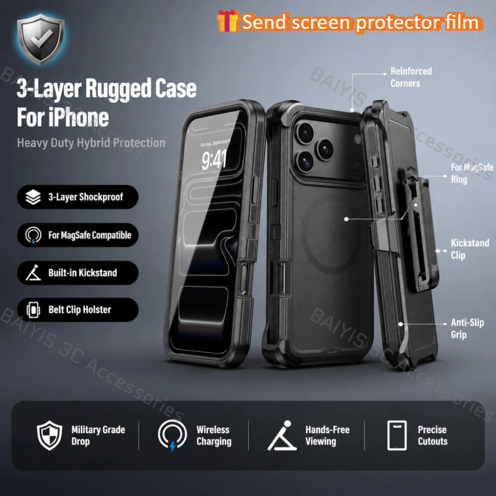 Ultimate Rugged Hybrid Phone Case with Screen Protector and Belt Clip - 3-in-1 Shockproof Cover