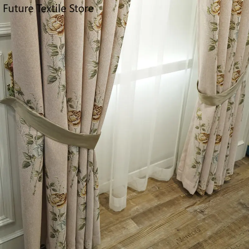 

Modern European-style atmospheric chenille jacquard pink high-end curtains Curtains for Living dining room bedroom