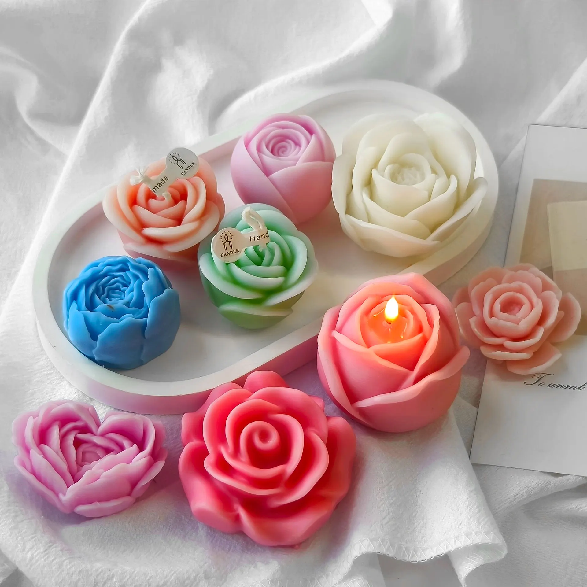 Silicone Mold Multi Flowers Peony Rose Flowers Drip Candle Plaster Chocolate Flip Candy