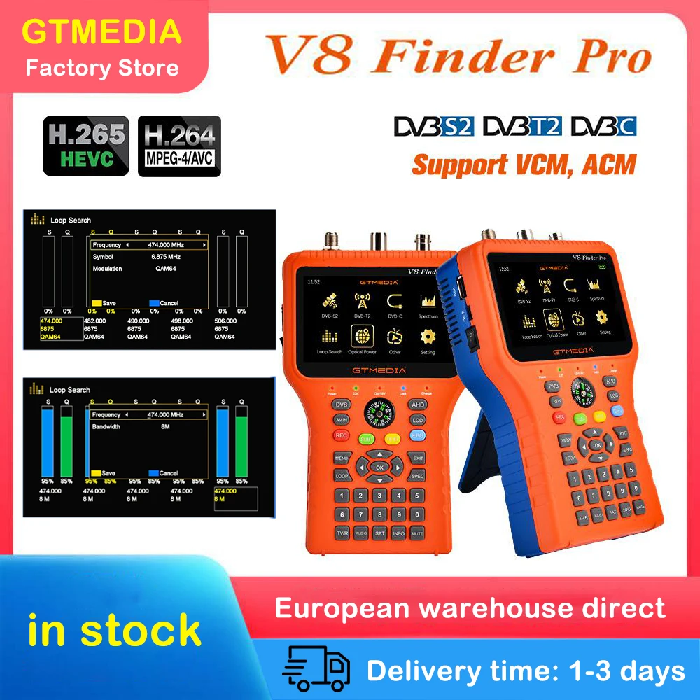 Gtmedia V8 Finder Pro Aggiornato Satellite Signal Finder Dvb-S2X/S2/S/T2/T/C H.265 Auto Calcolare L'Angolo Di Az,El Supporto Acm