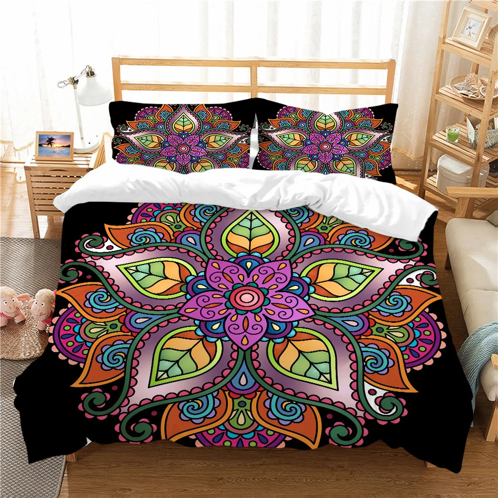 

Bohemian Lotus King Queen Duvet Cover Boho Mandala Bedding Set for Kids Teens Adults Exotic Flowers 2/3pcs Polyester Quilt Cover