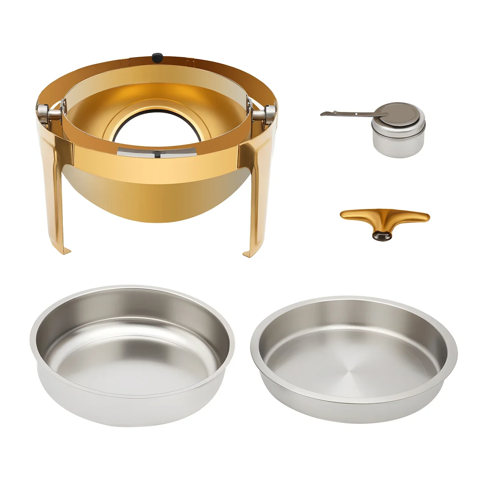 NEUES 6QT Rundes Chafing Dish Buffet-Set aus Edelstahl, Speisenwärmer mit dickem Rahmen für Catering-Events, Partys, Abendessen, Gold – Detail 9