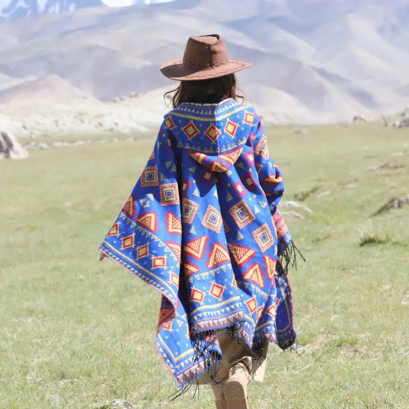 Ethnic Autumn Keep Warm Hooded Shawl Cape