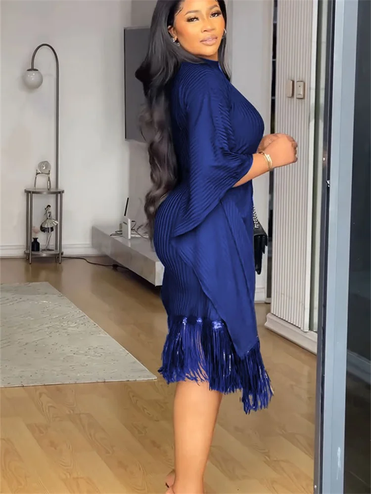 Wmstar Plus Size Dresses for Women Wholesale Sequined Tassel Batsleeve Elastic Body Hugging Dress New Style Dropshopping