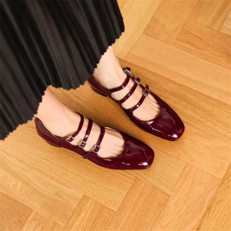Patent Leather Double Ankle Strap Pumps Thick Heel French Style Mary Jane  Shoes Square Toe Women High Heels Zapato de Tacón - AliExpress