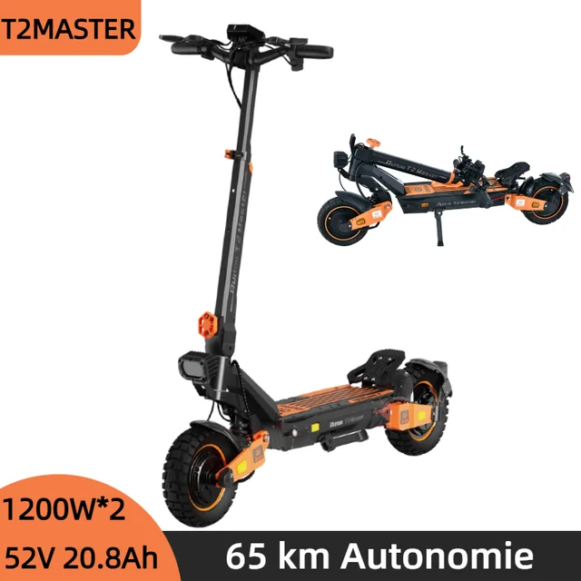 Trottinette Électrique Double Moteur 2400W, Batterie 52V 20.8Ah, 65km Autonomie, Frein à Disque, Pneus 10", Pliable, Charge 200kg 1