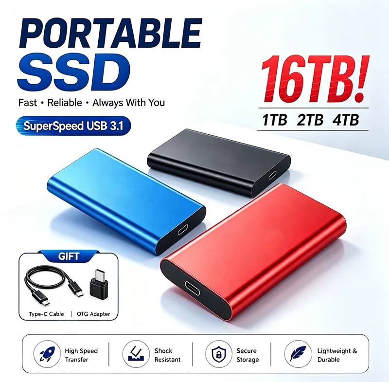 Unidad de Estado Sólido Portátil de 1 TB, Disco Duro Externo de 2 TB, USB 3.1, Almacenamiento de Datos Móvil de Alta Velocidad para Computadora Portátil, Mac, PC, Compacto y Duradero 1