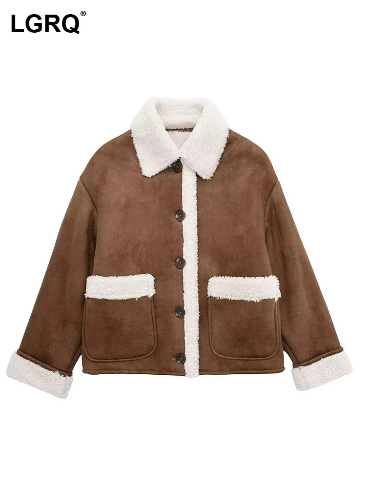 

LGRQ 2023 Fashion High Quality Street Casual Double Faced Fur Coat Women's Winter New Trendy Casual Fleece Liner Jacket 19Z1935