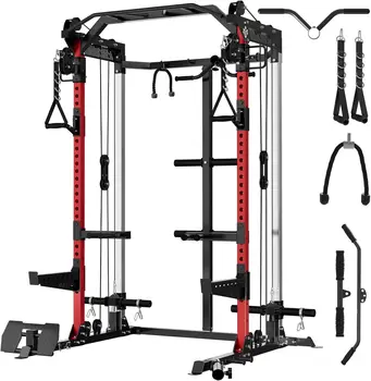 Power Cage, 2000LB Power Rack with Independent Dual Pulley System, Multi-Function Home Gym Workout Machine for Cable Crossover 2