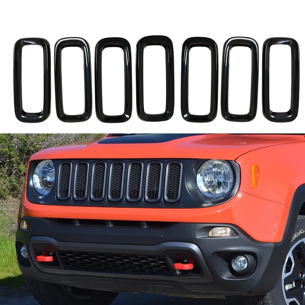 Jeep Renegade 2015-2018 용 7pcs 블랙 프론트 그릴 트림 인서트 그릴 커버