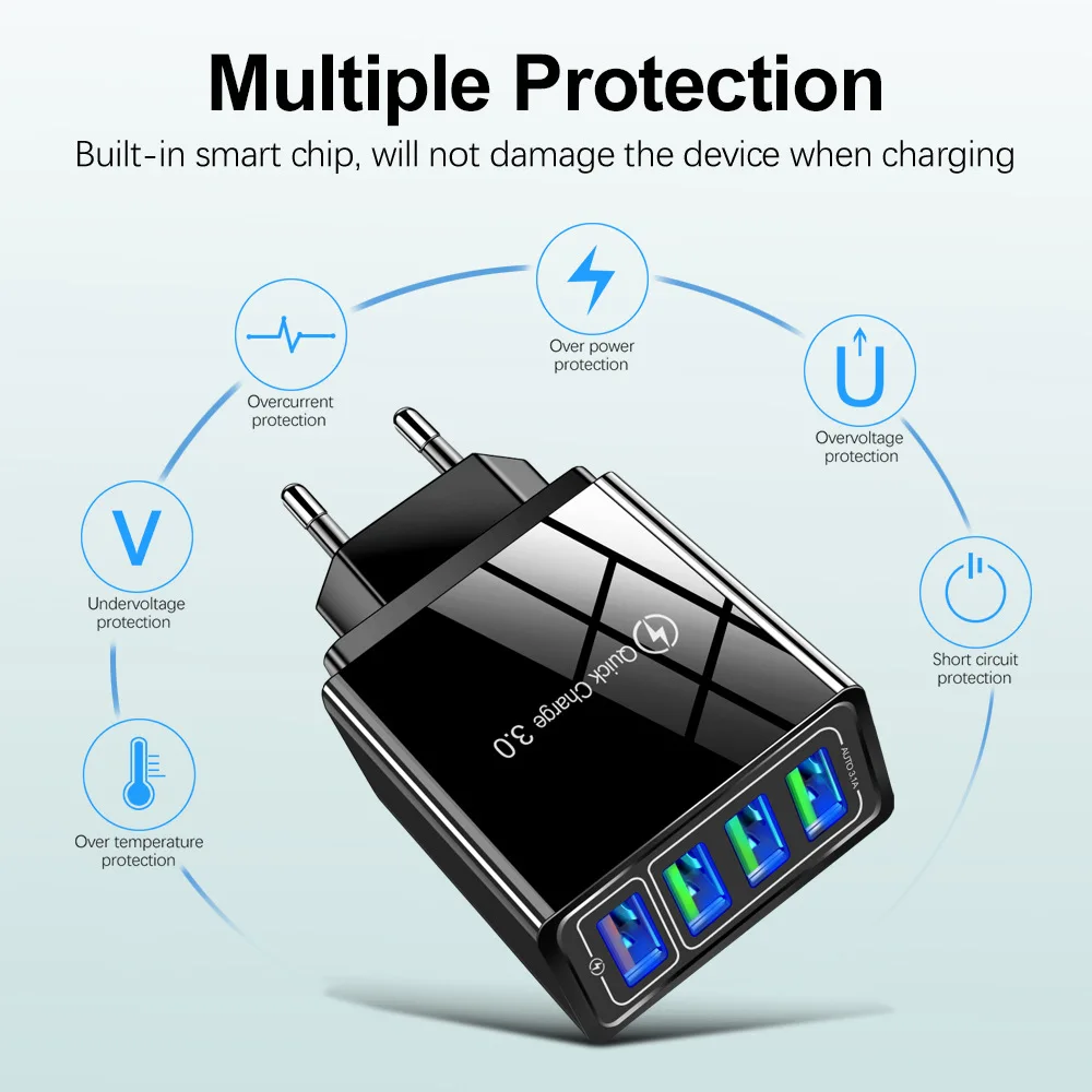 Power Adapter 3.1A USB Quick Charger QC3.0 Mobile Phone Fast Charger For Laptop Macbook Air iPad iPhone15 Pro Samsung Xiaomi Tablets