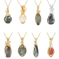 Pendentif en labradorite arc-en-ciel pour femme, fil de cuivre enroulé autour de la labradorite, bijoux en labradorite, collier en labradorite avec chaîne et boîte 2