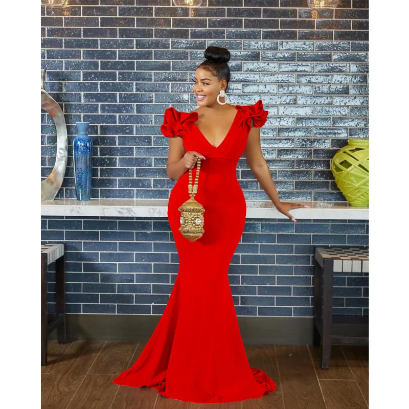 パーティードレス Petal Sleeve Deep V-neck Gown DHgate.com:Deep V Neck Petal Sleeve Maxi Dress for Women