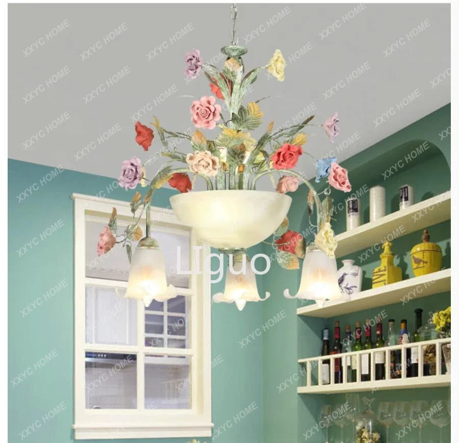 Description Picture 5 of itemArt Floral Chandelier lamp Lustre Light 7L/10L Colorful Ceramic Rose Pendant Chandelier Light Fixture E14 LED AC Home Decoration