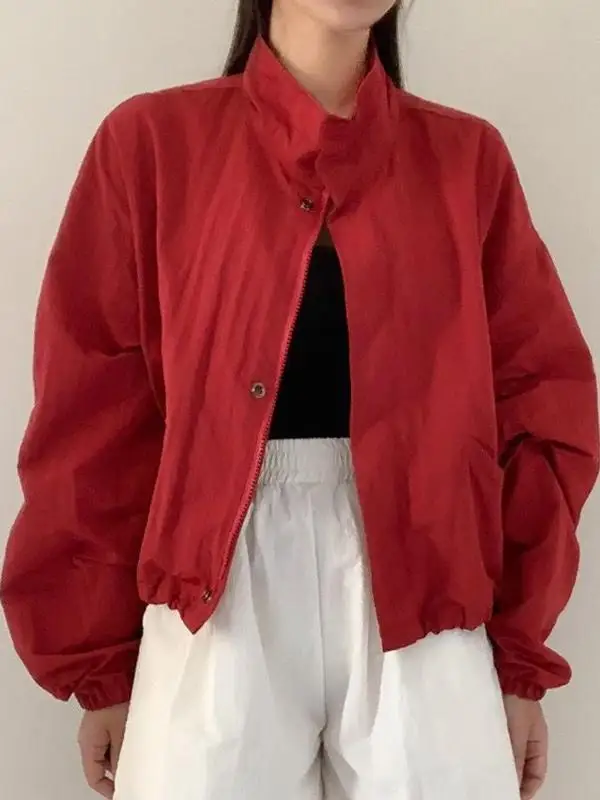 Women Jackets Office Wear Woman Ladies Simple Slim-Fit Pure Front Pocket Button Versatile Solid Color Autumn Winter Warm Basic - 5