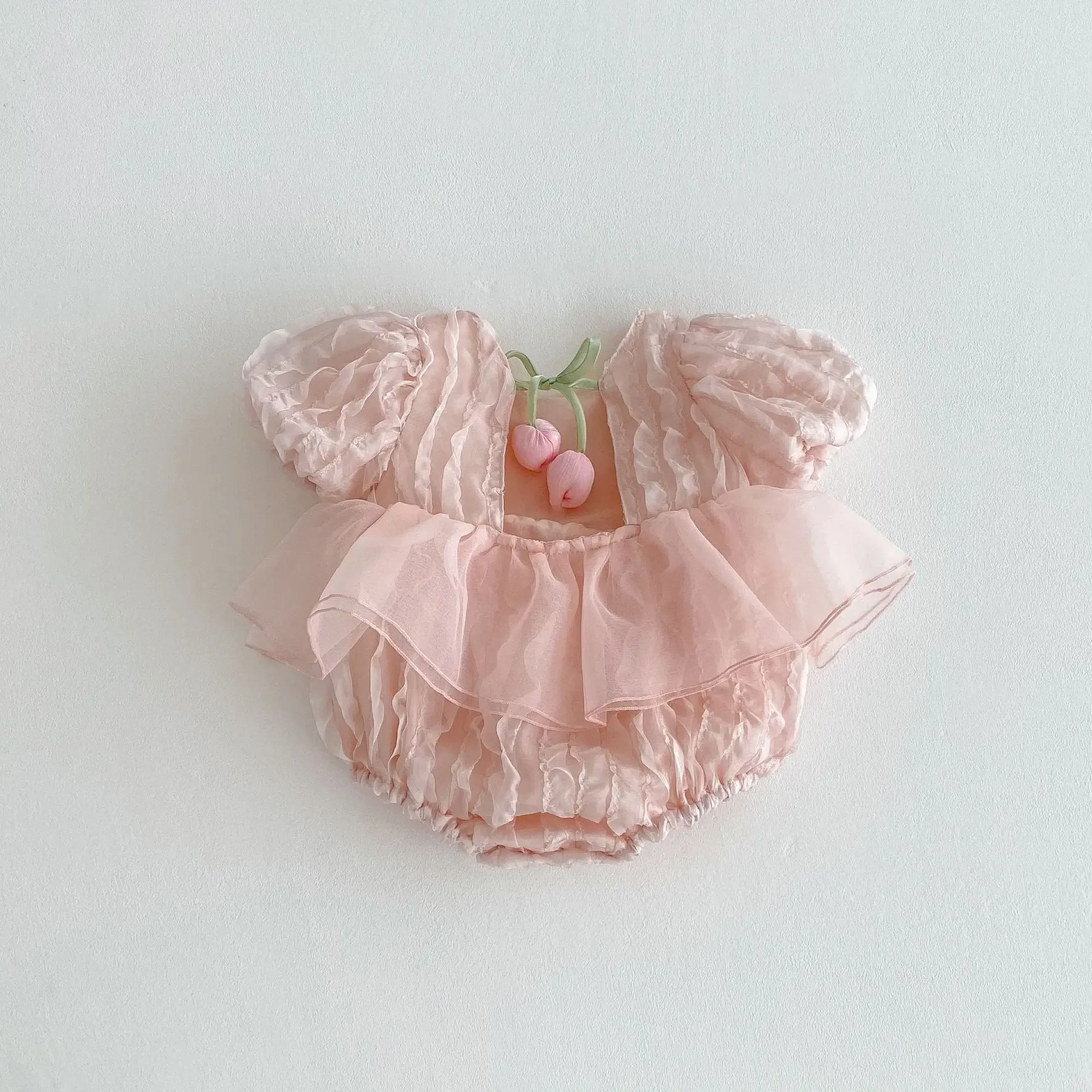 Summer New Sweet Cute Baby Girl Romper with Bubble Sleeves And Lace Backless Harem Skirt Style Infant Clothing Babygown