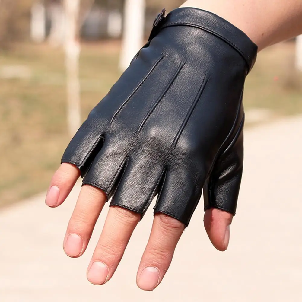 Cycling Gloves Faux Leather Gloves Half Fingers Waterproof Adjustable Wrist Driving Cycling Sports Halloween Gloves Women Men