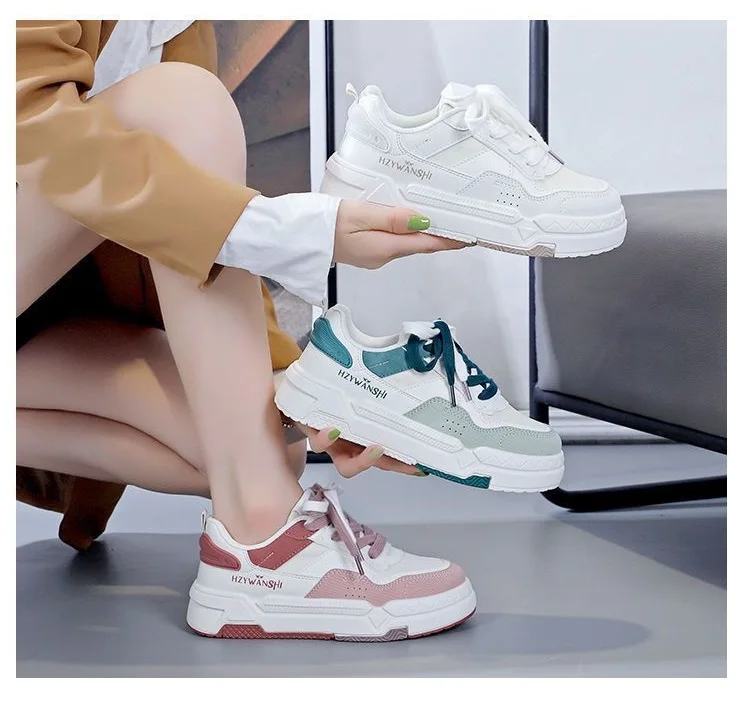 Autumn Women Vulcanize Shoes Thick-soled White Shoes Lace-up Sneakers Outdoors Non-slip Casual Comfortable Female Sports Shoes 3