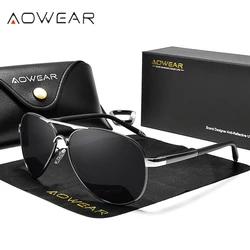 AOWEAR Unisex Polarized Vintage Mirrored Aviator Sunglasses (Gray)