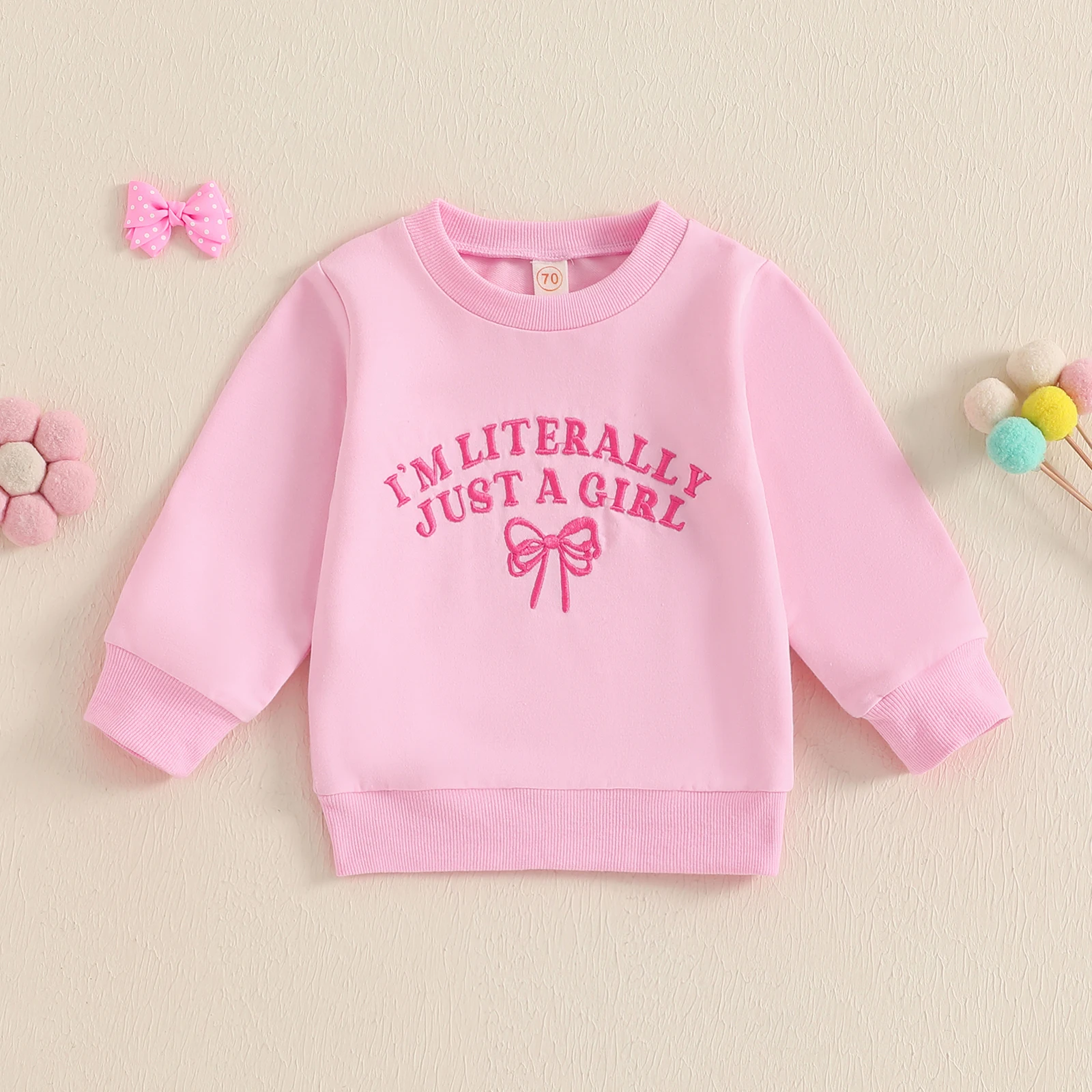 MISOWMNJOY Little Baby Girls Sweatshirts Spring Long Sleeve Toddler Clothes Bowknot Letter Embroidered Children Pullovers Tops