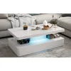 LED High Glossy Coffee Table, Modern Coffee Table, 2 Tiers Rectangle Design Coffee Table with 16 Colors LED Lights 3