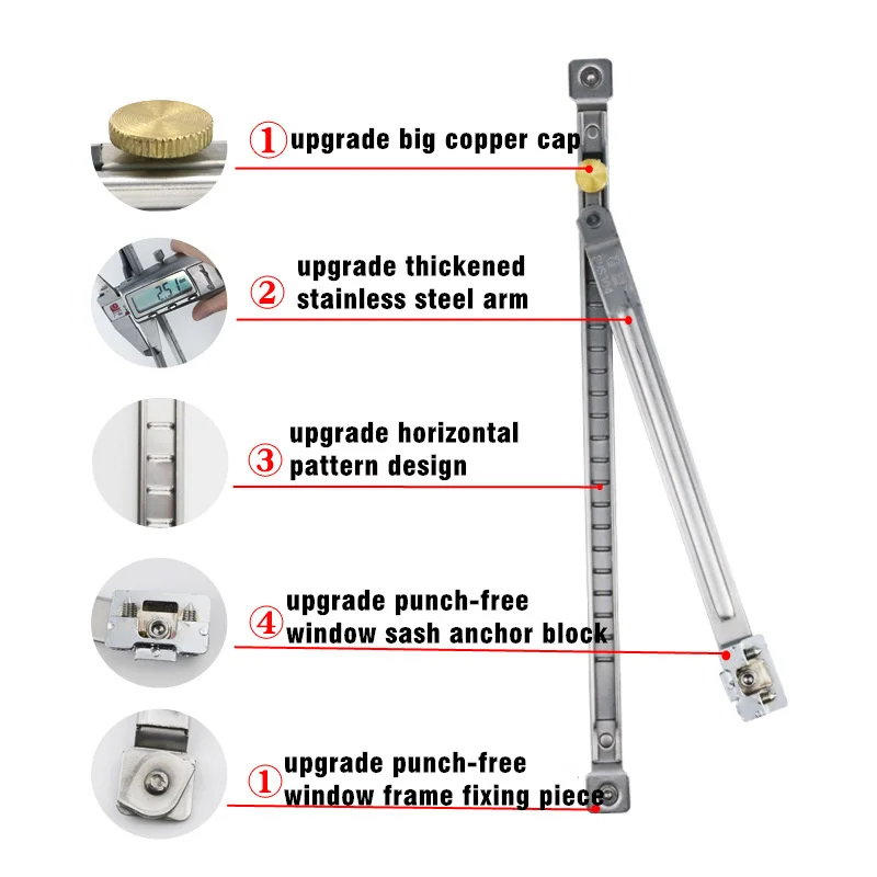 New Upgrade Punch-Free Children Safety Lock Windows Restrictor Windproof Brace Stopper Security Sash Locks Window Support Opener
