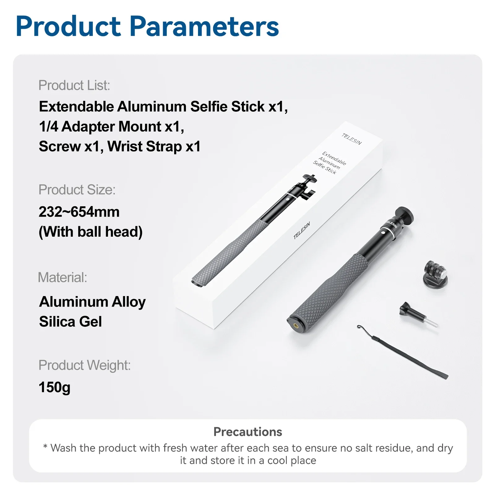 Perche Selfie Extensible 654mm pour GoPro Action Cam