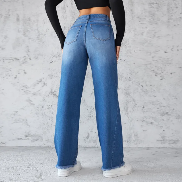 Shein Calf Length Jeans Washed Distressed Denim Straight Pants