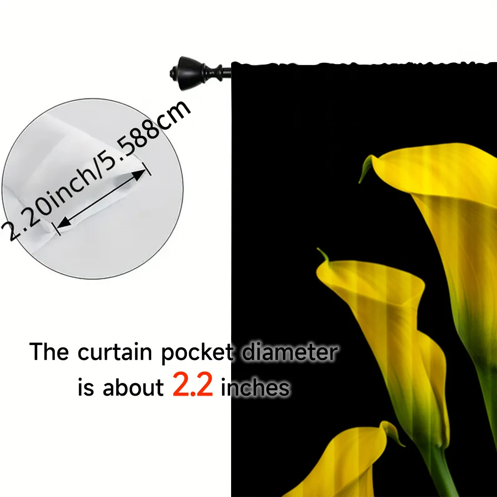 2pcs, spring summer Curtains yellow Calla Lily Sheer Curtains Versatile Polyester Decorations For Home Use for Living Room, 5