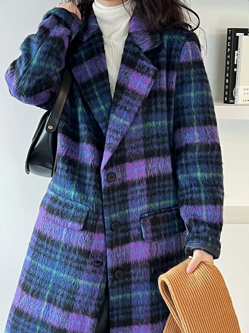 Women Autumn Checks And Plaids Coats with Scarf Fashion Winter Long Sleeve Female Cardigan Elegant Double Sided Chic Streetwear classic swallow gird suede suit jacket for women formal elegant costume checks and plaids jacket korean fashion vintage overcoat