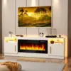 TV Stand Entertainment Center w/ 36" Fireplace,Media TV Console with High Gloss Storage Cabinet & 16 Colors LED Lights (White) 1