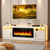 TV Stand Entertainment Center w/ 36" Fireplace,Media TV Console with High Gloss Storage Cabinet & 16 Colors LED Lights (White) 1
