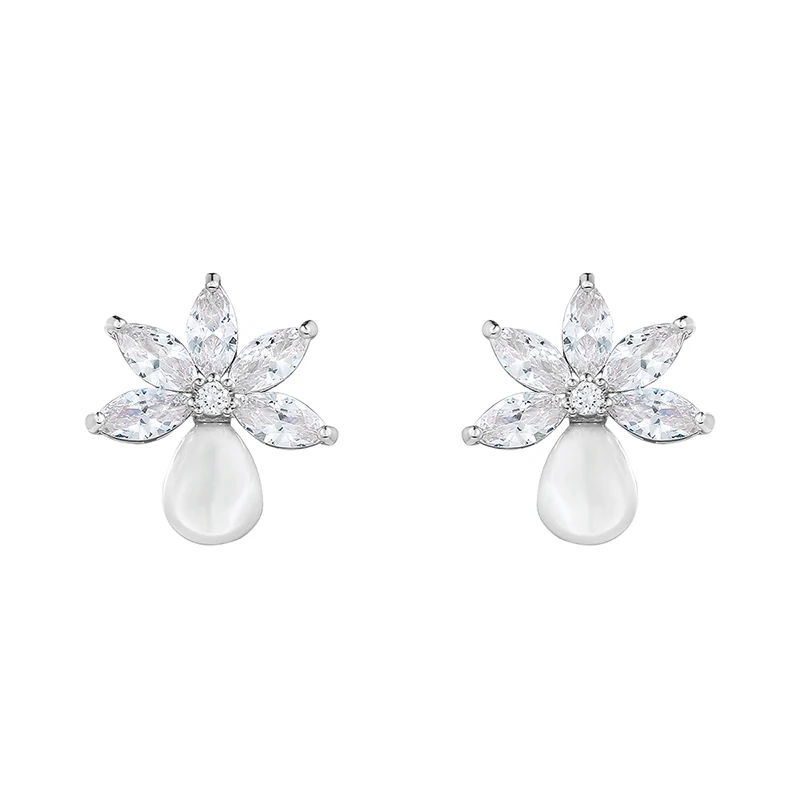 WEIMANJINGDIAN Cubic Zirconia Crystal CZ and Shell Pearl Leaf Earrings Women Bridal Jewelry