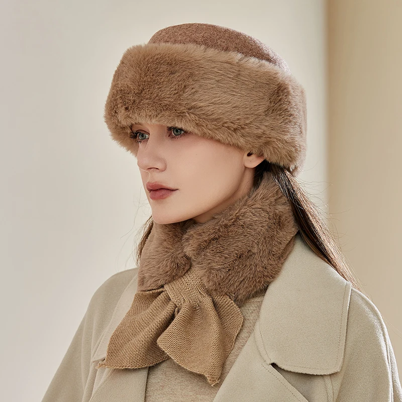 

2023 New Artificial Fur Knitted Hats For Women Super Soft Winter Scarf Set Hat Warm Russian Fashion Ski Ear Protection Hat