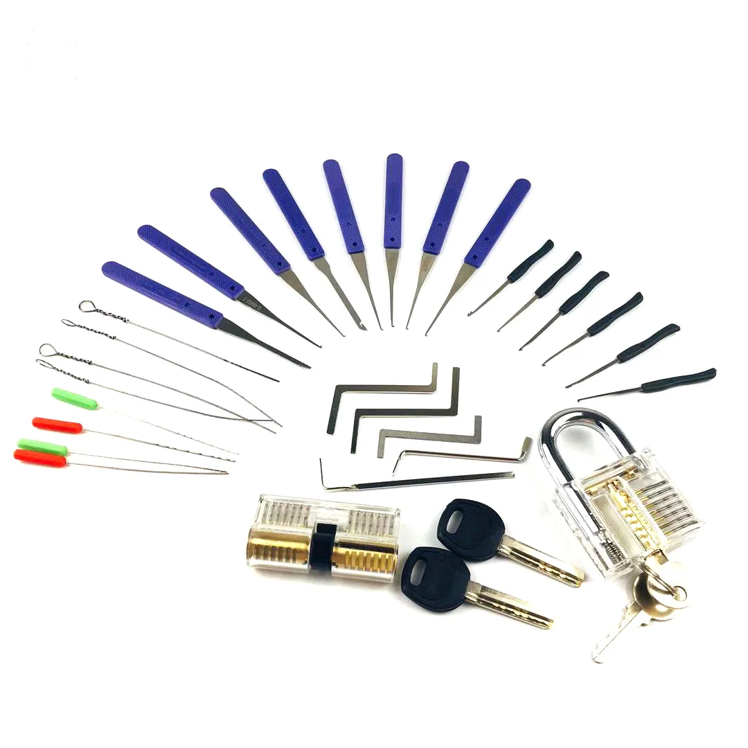2PCS Transparent Locks with Lock Tools,Broken Key Remove Tools,Tension Push Rod,Beginner Best Picking Practice Kit