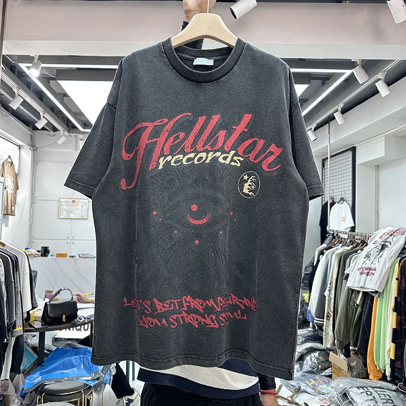 

2023ss Oversized Eye Print T-shirt Men Women Washed T-Shirt Retro Old Short Sleeve Tops Tee