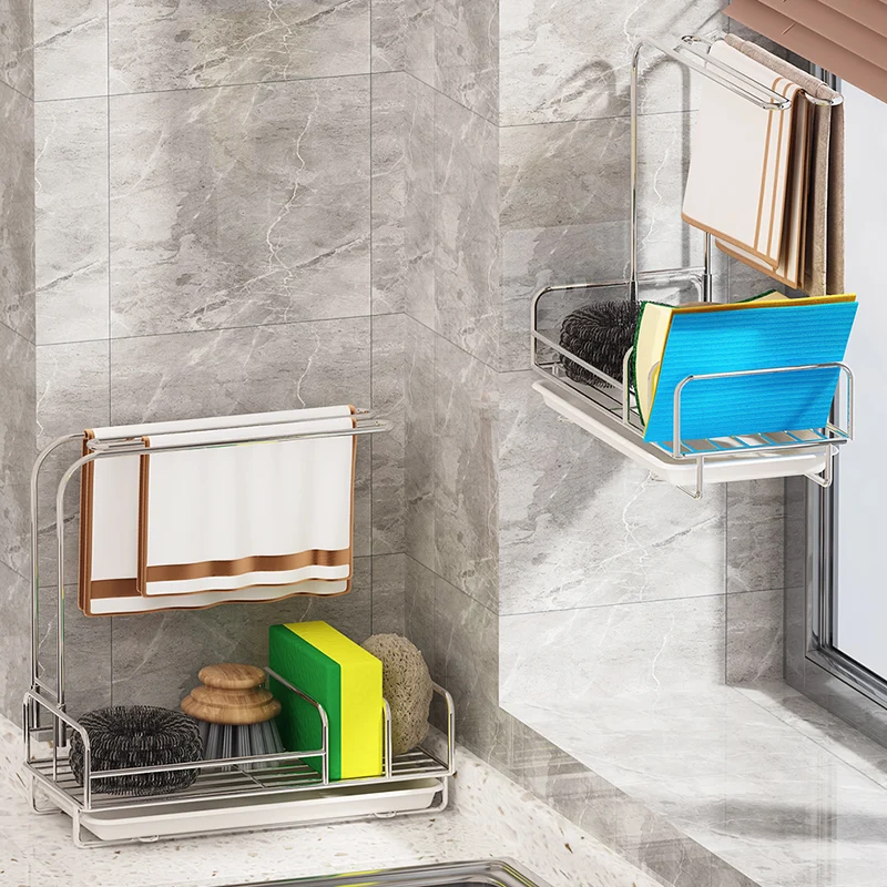 WORTHBUY Kitchen Storage Rack Towel Sponge Drain Racks Rag Dishcloth