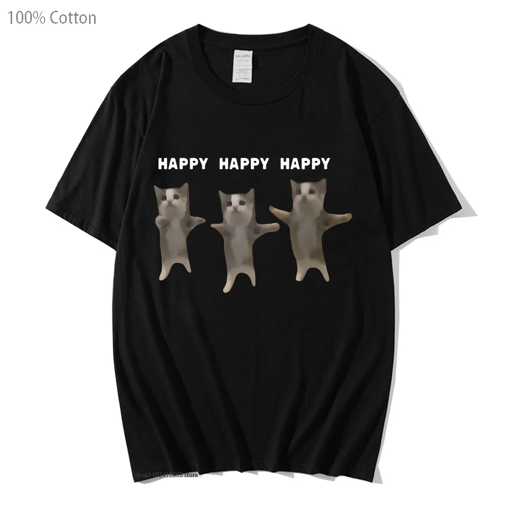 

Забавные милые Графические футболки с котами и мемами одежда с принтом счастливого танца кота футболка из 100% хлопка с коротким рукавом для мужчин и женщин Повседневная Уличная одежда в стиле K-POP