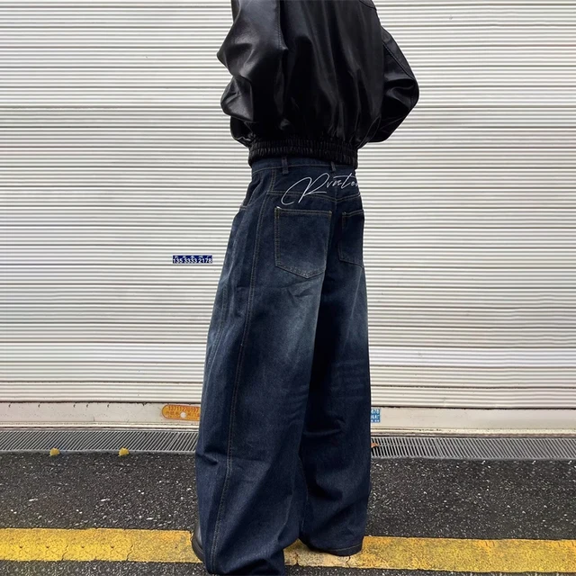 American Goth lettre imprimé Baggy Denim pantalons Hombre automne Y2K Streetwear Jean droit Hip Hop mode Jean pantalon 1