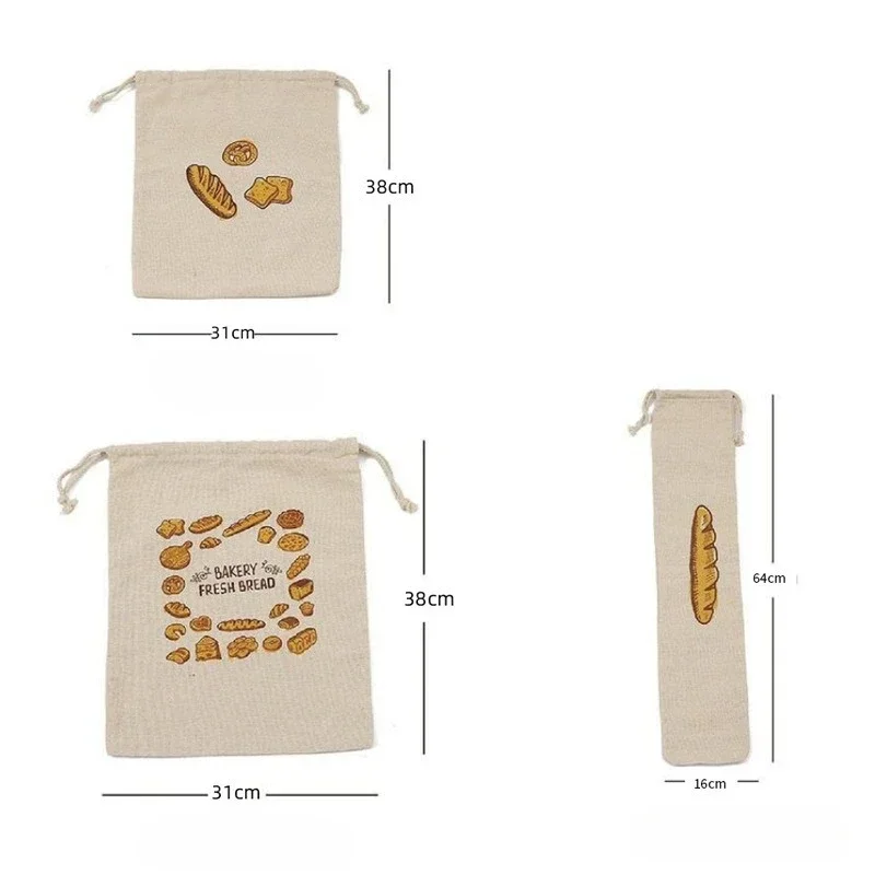 Portable Linen Bread Bags Reusable Homemade Drawstring Loaf Bag Kitchen Storage Bread Large Washable Storage Bag Food Organizer