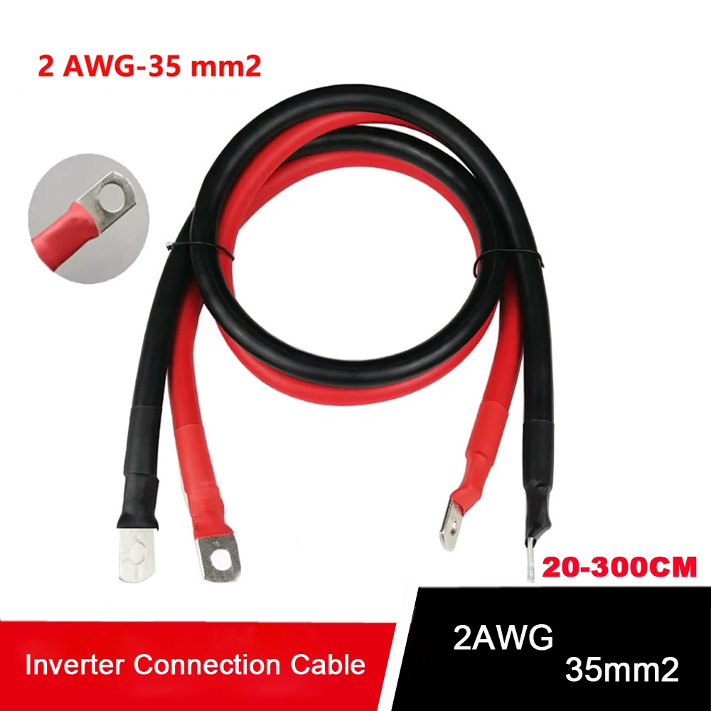 2AWG 35mm2 Battery Connection Cable Red and Black Copper Wire with Lugs for  UPS,Inverter, Battery Series Parallel Connect