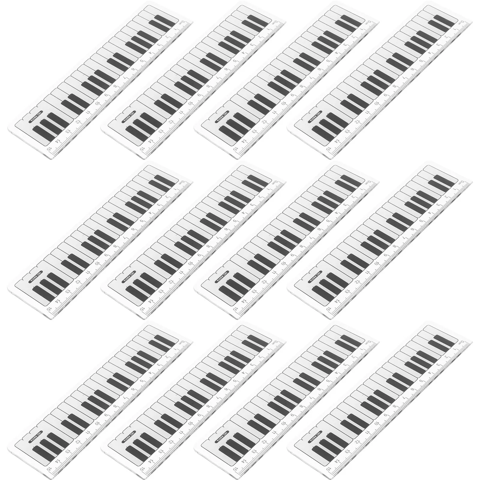 15Pcs 키보드 패턴이있는 플라스틱 투명 눈금자 용 귀여운 피아노 눈금자 유치원을위한 활기찬 음표 교육 도구