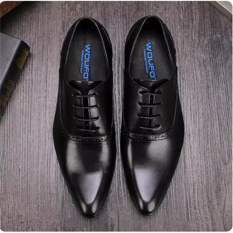 Leather pointed leather shoes man, tide shoes, dress derby shoes, carved Oxford Shoes, breathable, married, large