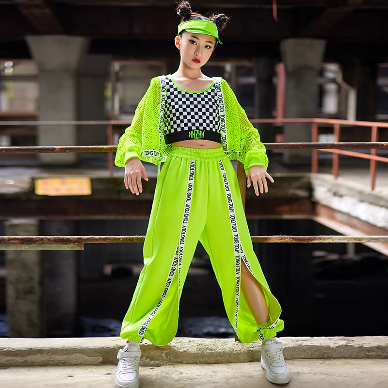 Kids Hip Hop Costume Fluorescent Green Net Tops Pants Jazz Dance Clothes  For Girls Hip Hop Jazz Performance Street Wear Outfit - Ballroom -  AliExpress