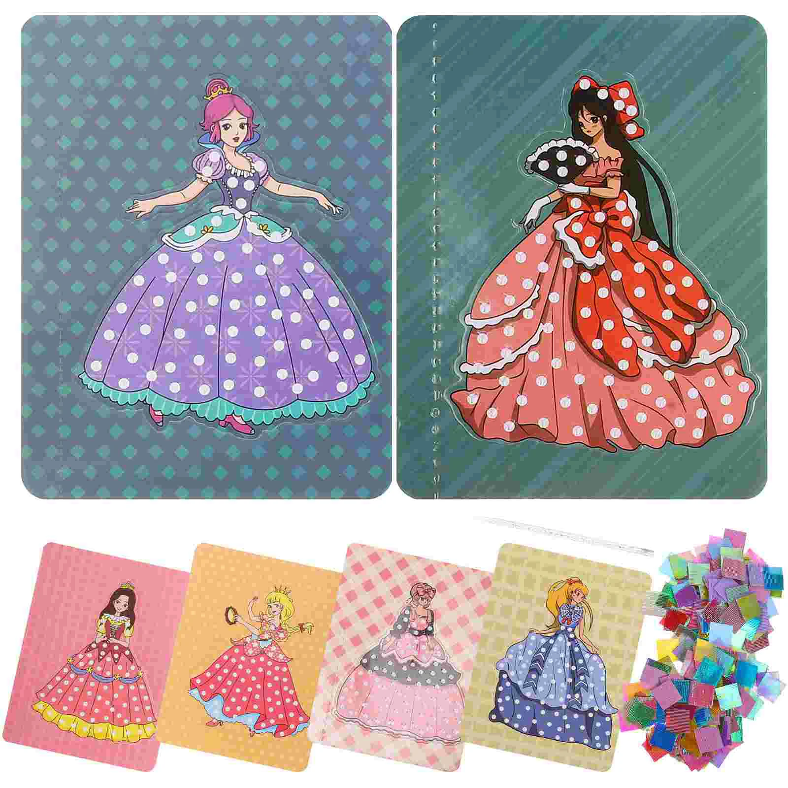 

2 Sets Princess Toys DIY Stitchwork Stamp Needlework Tool Unfinished Kids Puncture Painting Kit for Decor Child