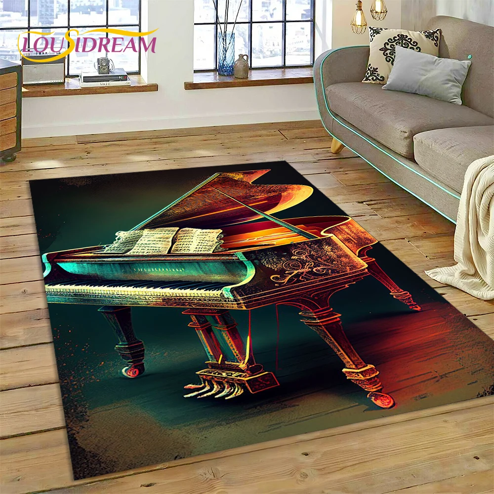 thumbnail image 1 of Alfombra con dibujos animados de instrumentos musicales con teclas de piano en 3D para el hogar, sala de estar, dormitorio, sofá, decoración, alfombra para niños, alfombra antideslizante, 1 of 5