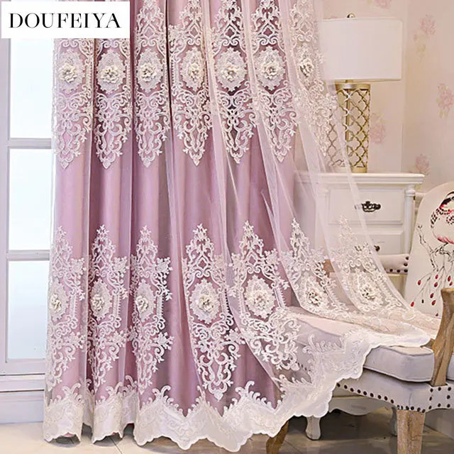 European Embroider Tulle Double Layer Luxury Curtains for Living Room Bedroom Embossed Design Blackout Villa Window Sheer Custom 6