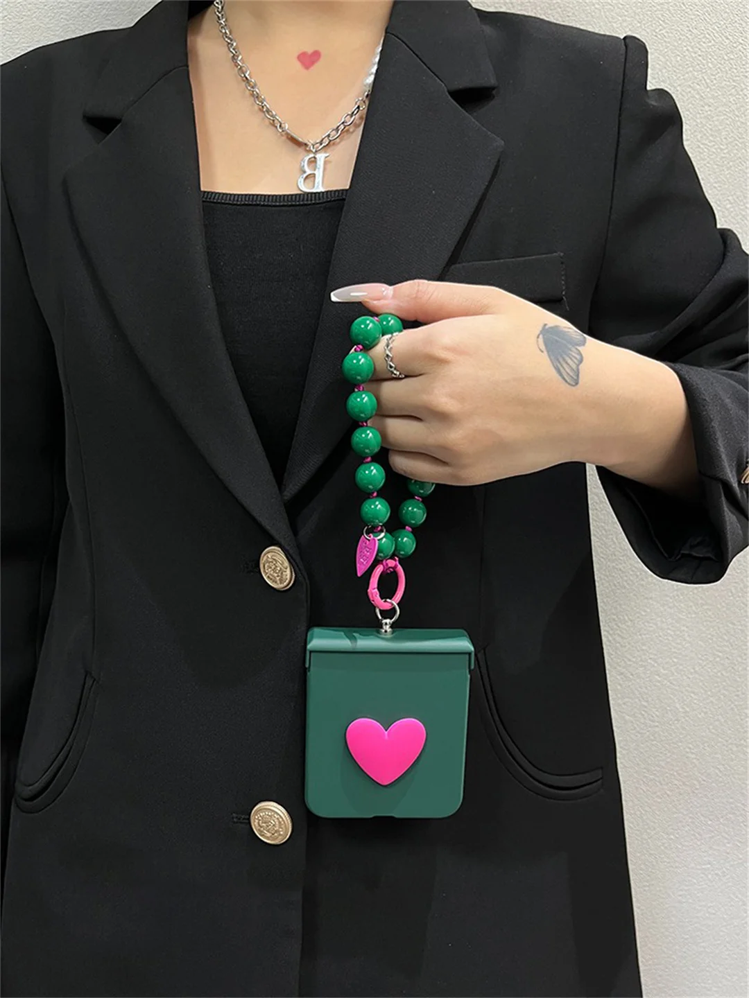 Korean Blackish Green Love Heart Bracelet Phone Case Cover