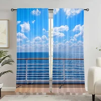 2Pcs Seaside Landscape Curtains Sea Walkway Fence Bueatiful Popular Curtain Suitable For Living Room Bedroom Bar 1