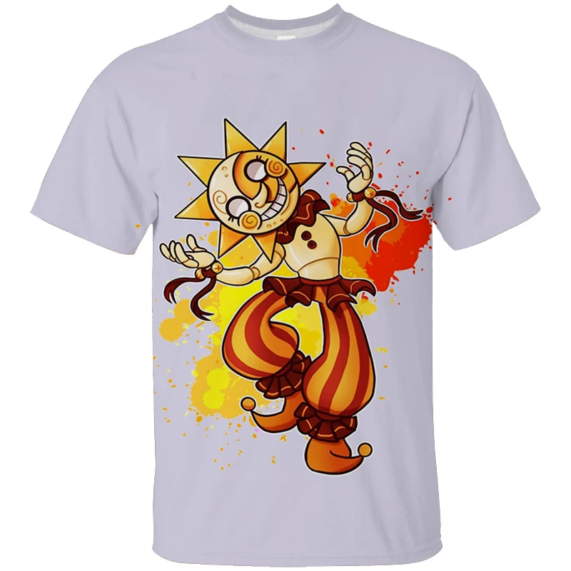 thumbnail image 1 of Camiseta de Anime Sundrop y Moondrop Fnaf, camisetas con estampado 3D para hombre, camisetas de moda de verano con cuello redondo, ropa holgada y genial de Harajuku, 1 of 5